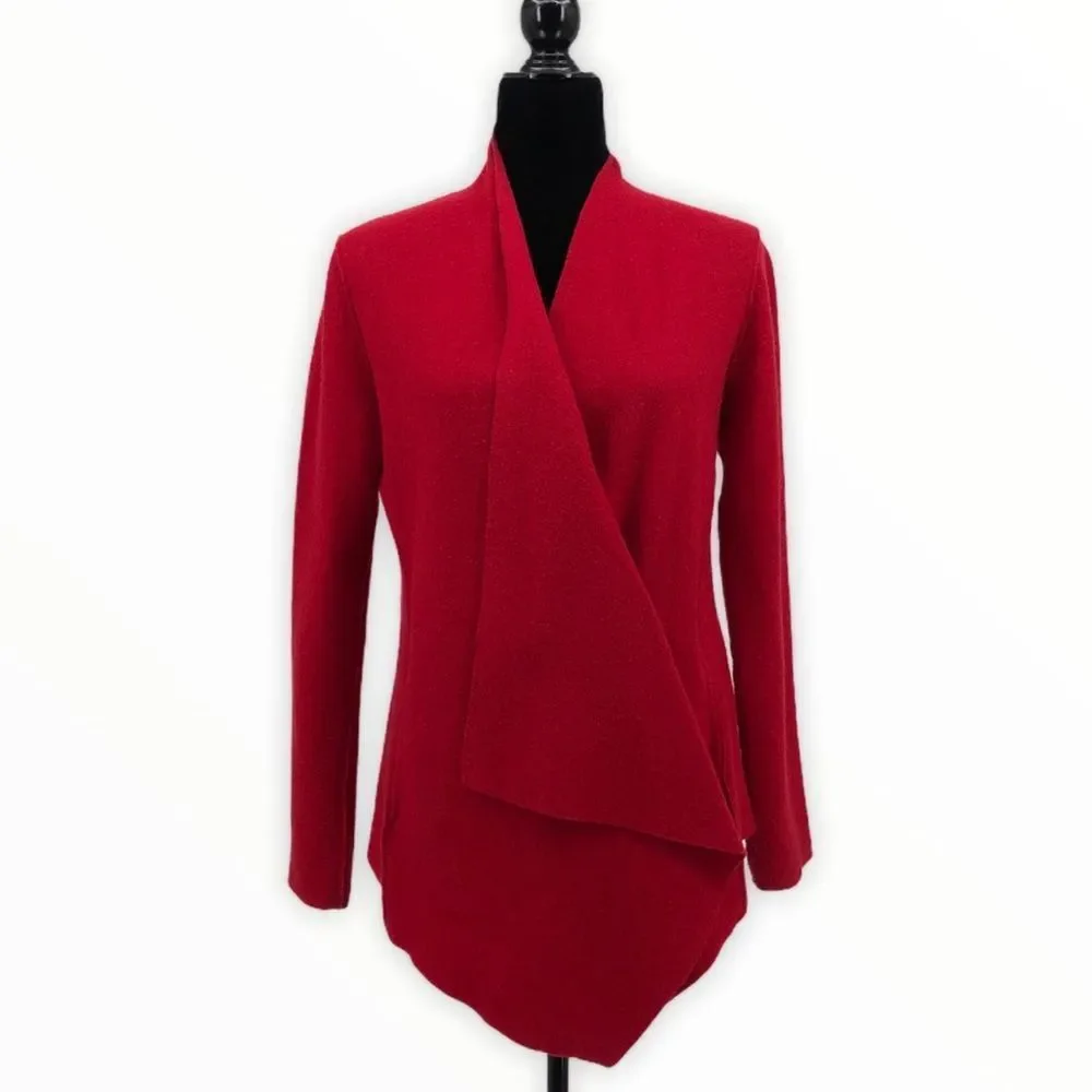 Eileen Fisher Lightweight Red Boiled Wool Cardigan Jacket size XS Long Sleeve